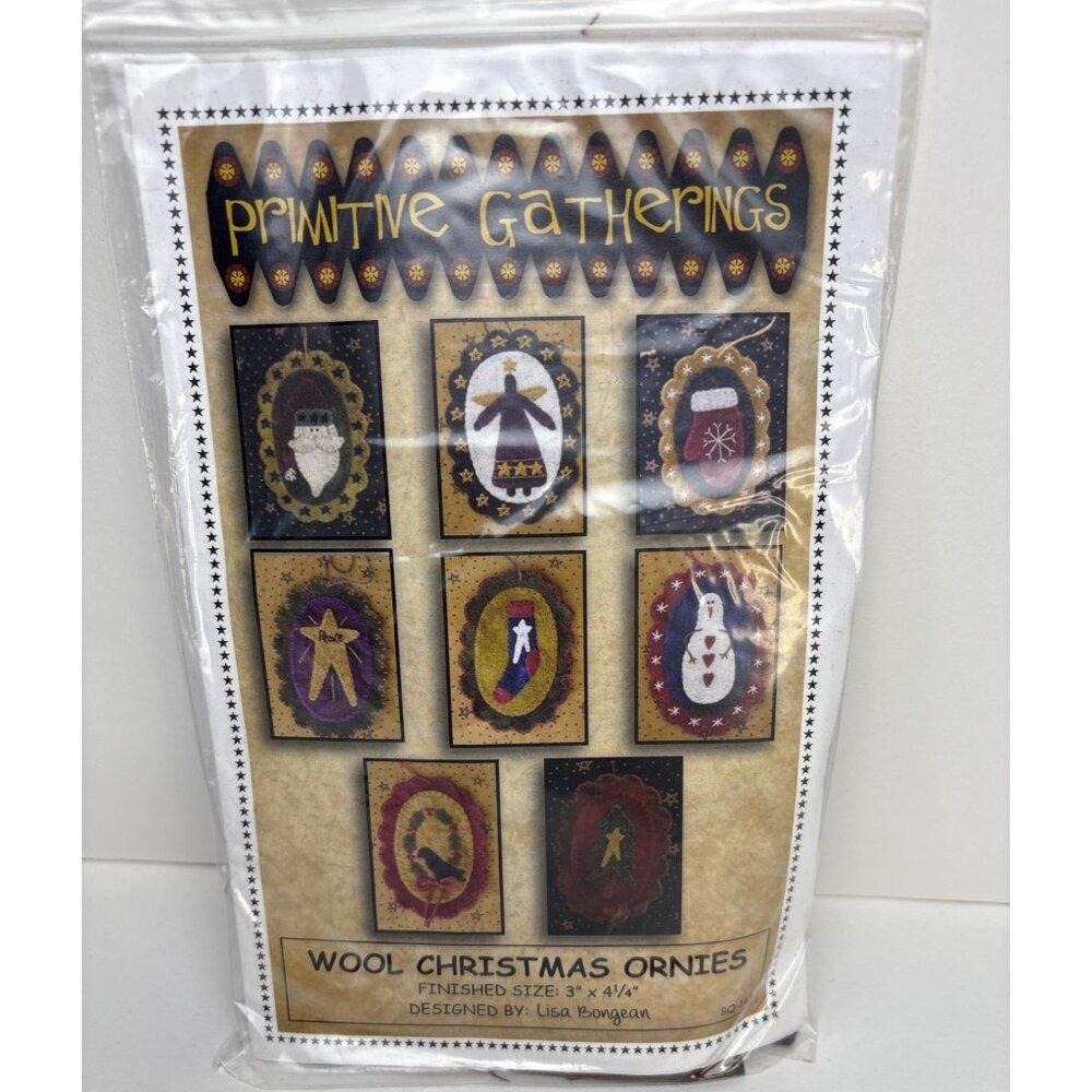 Primitive Gatherings Wool Christmas Ornaments Kit 3"x4.25" Handmade DIY Fun Deco